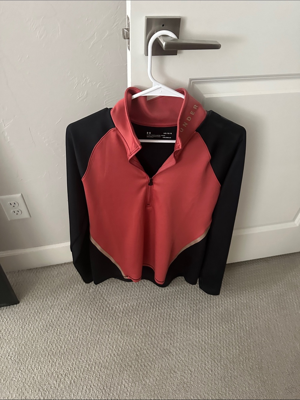 Under Armour Coral-Red and Black Quarter-Zip Pullover